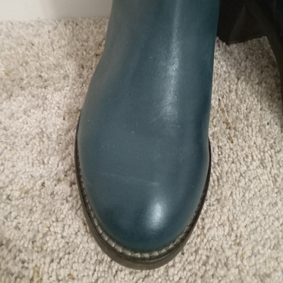 New Free People Tall Leather Tabby Boots in Teal Block Heel Size 38/ 7.5-8 - Picture 6 of 15